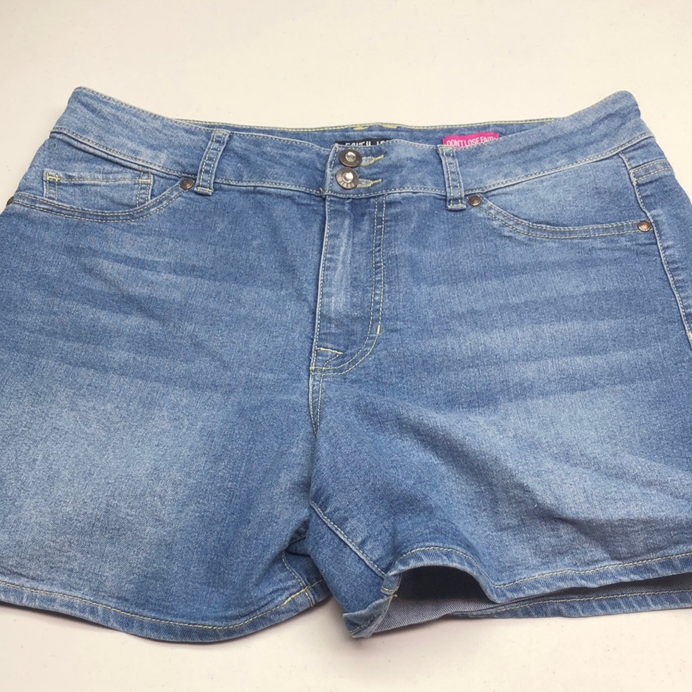 Blue Jean Shorts with Clean-Cut Hem and Faded Look